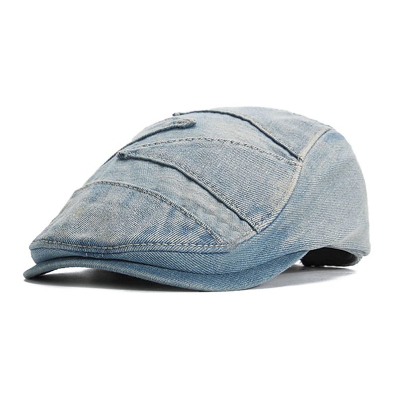 Menn Denim Pustende Solskjerm Kort Brems Uformell Vintage Forward Hatter Beret Flate Caps