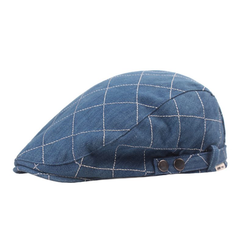 Menn Denim Rutete Mønster Solskjerm Kort Bremmet Uformell Vintage Fremre Hatter Beret Flate Caps