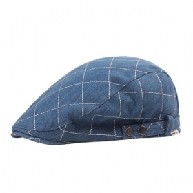 Menn Denim Rutete Mønster Solskjerm Kort Bremmet Uformell Vintage Fremre Hatter Beret Flate Caps