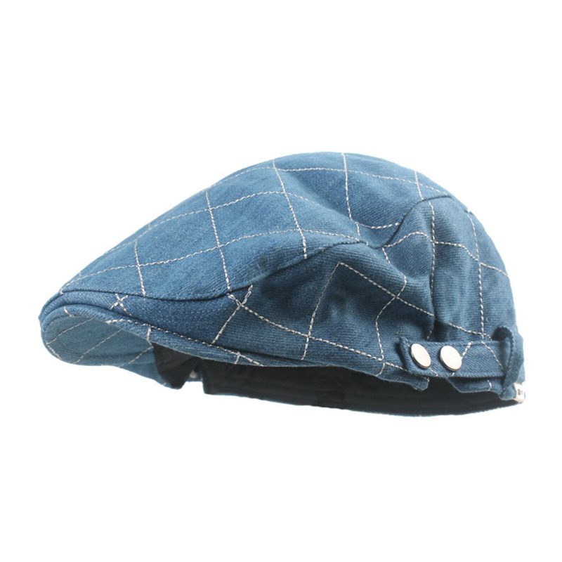 Menn Denim Rutete Mønster Solskjerm Kort Bremmet Uformell Vintage Fremre Hatter Beret Flate Caps