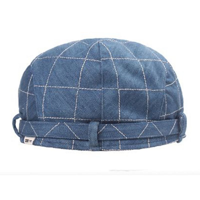 Menn Denim Rutete Mønster Solskjerm Kort Bremmet Uformell Vintage Fremre Hatter Beret Flate Caps