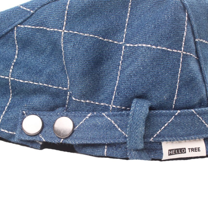 Menn Denim Rutete Mønster Solskjerm Kort Bremmet Uformell Vintage Fremre Hatter Beret Flate Caps