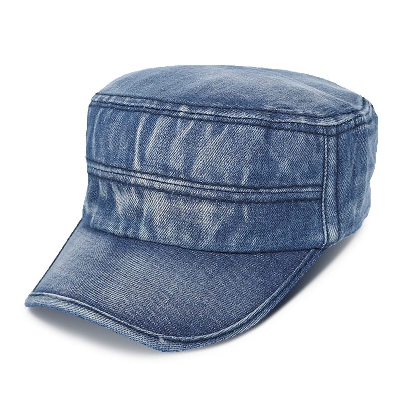 Menn Denim Utendørs Solskjerm Justerbar Uformell Vintage Militær Caps Flate Hats