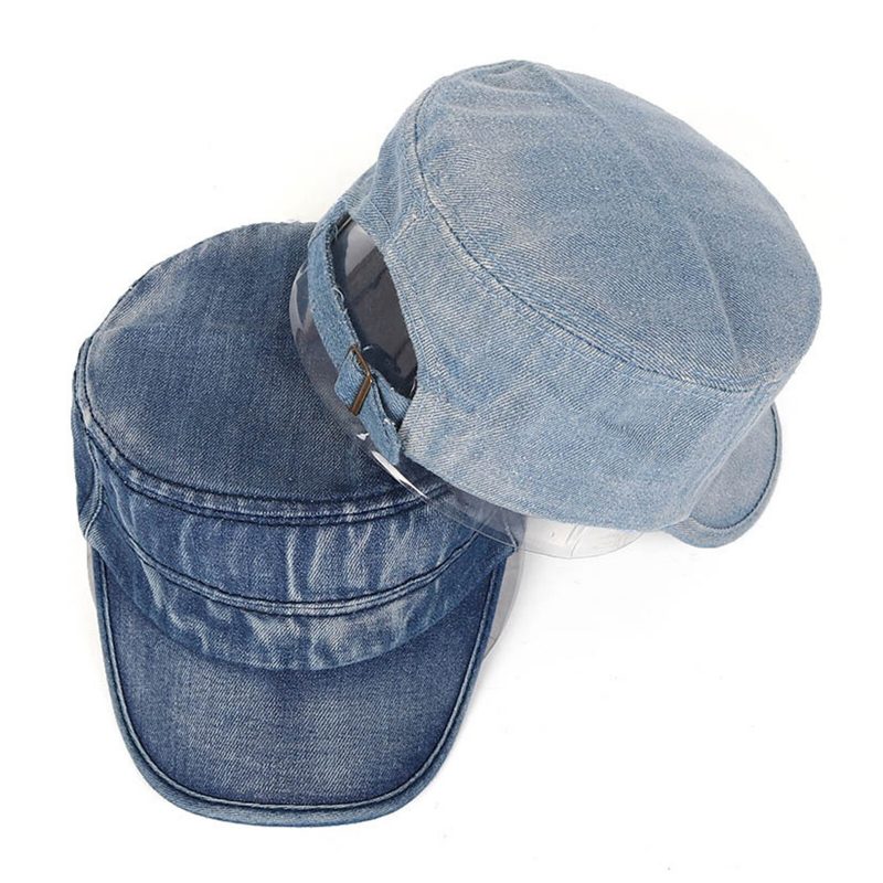 Menn Denim Utendørs Solskjerm Justerbar Uformell Vintage Militær Caps Flate Hats