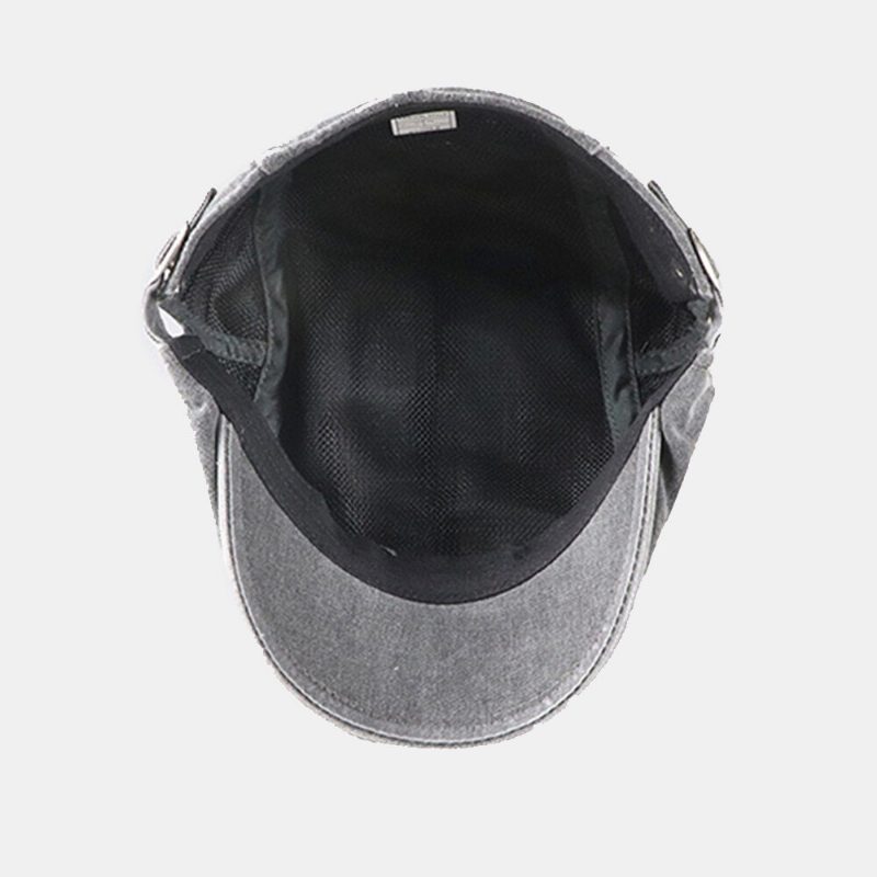 Menn Distressed Vasket Glidelås Dekorer Beret Flate Cap Solid Farge Justerbar Slitt Hull Forover Cap