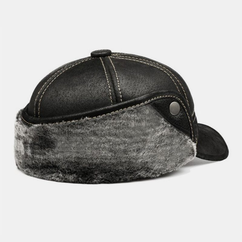 Menn Dobbel-bruk Ørebeskyttelse Eversion Øreklokker Baseball Cap Kort Bremset Vinter Pluss Velvet Thicken Warm Hat