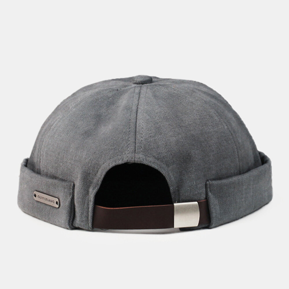 Menn Dome Metal Label Justerbar Melon Cap Retro Stree Høst Varm Vindtett Brimless Beanie Utleier Cap Skull Cap