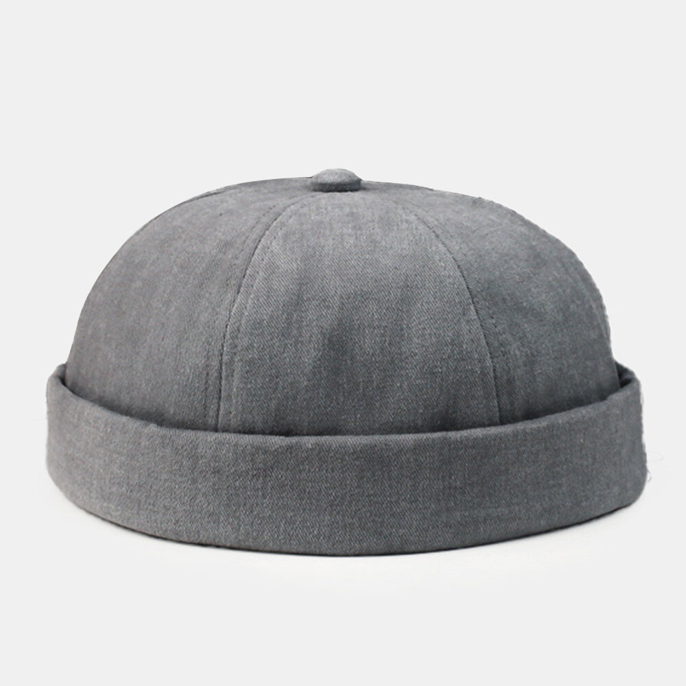 Menn Dome Metal Label Justerbar Melon Cap Retro Stree Høst Varm Vindtett Brimless Beanie Utleier Cap Skull Cap