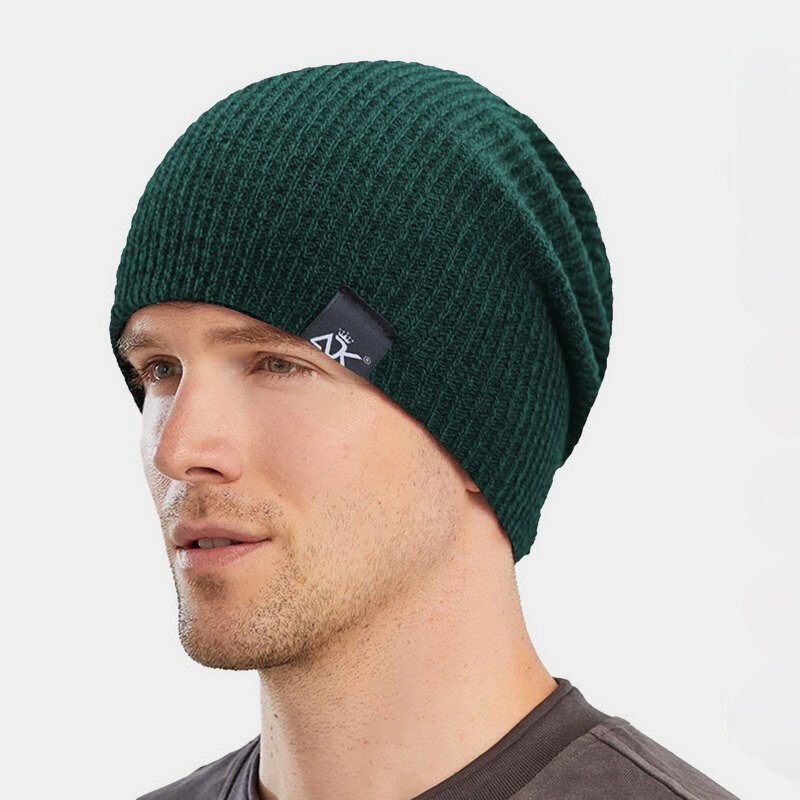 Menn Dome Stripet Strikket Baotou Cap Utendørs Høst Vinter Ørebeskyttelse Pure Color Beanie Skull Hat