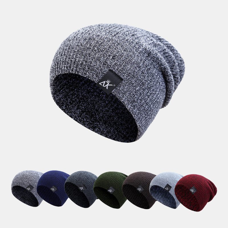 Menn Dome Stripet Strikket Baotou Cap Utendørs Høst Vinter Ørebeskyttelse Pure Color Beanie Skull Hat