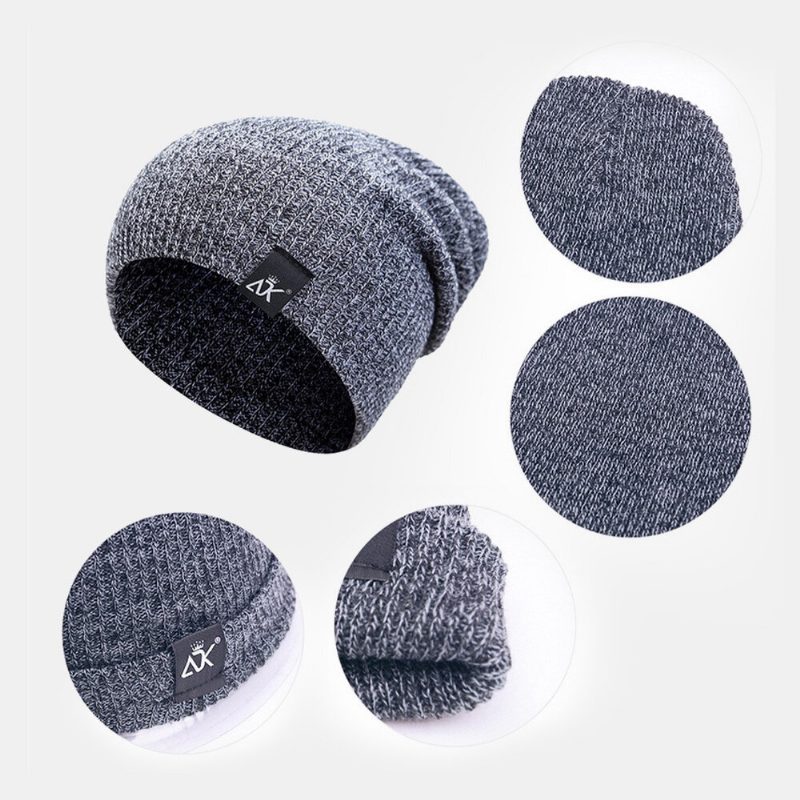 Menn Dome Stripet Strikket Baotou Cap Utendørs Høst Vinter Ørebeskyttelse Pure Color Beanie Skull Hat