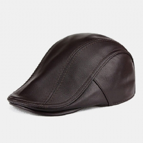 Menn Ekte Skinn Tynne Kortbremmet Beret Flate Cap Rtro Casual Saueskinn Vindtett Newsboy Hatter Cabbie Hat