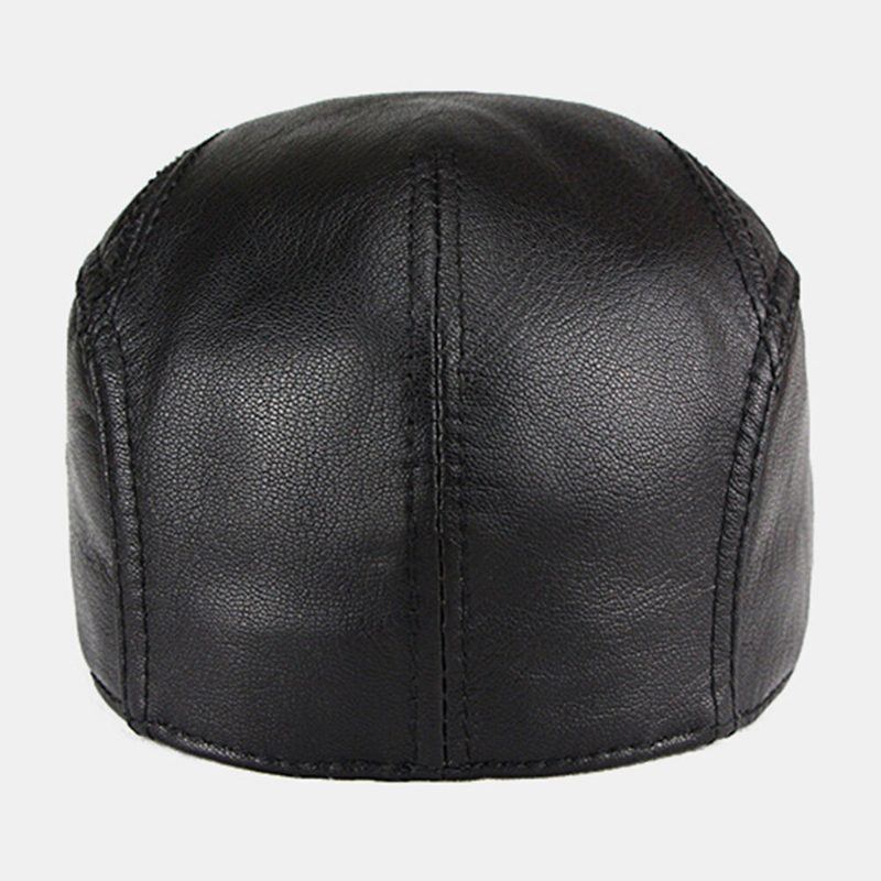 Menn Ekte Skinn Tynne Kortbremmet Beret Flate Cap Rtro Casual Saueskinn Vindtett Newsboy Hatter Cabbie Hat