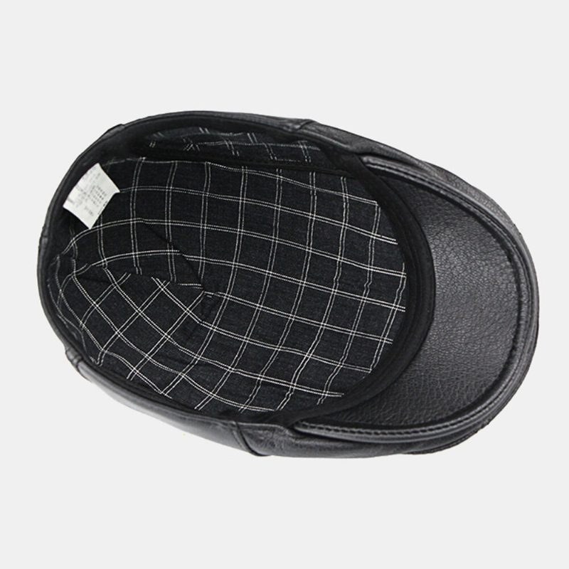 Menn Ekte Skinn Tynne Kortbremmet Beret Flate Cap Rtro Casual Saueskinn Vindtett Newsboy Hatter Cabbie Hat