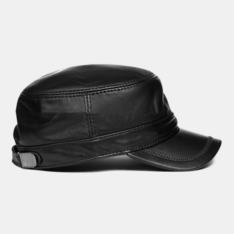 Menn Enkeltlags Mykt Skinn Militærhette Med Flate Rand Vinter Utendørs Uformell Vindtett Varm Solskjerm Flate Top Cap Saueskinn Army Cap Cadet Hat