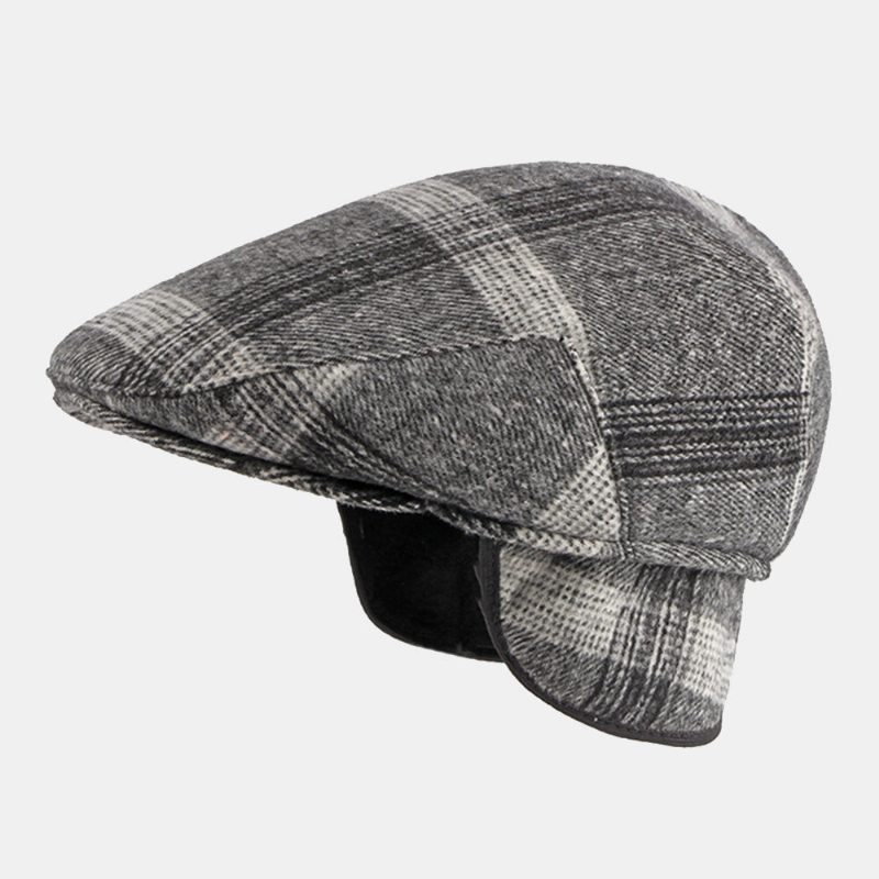 Menn Justerbar Elastisk Band Design Beret Cap Britisk Retro Middelaldrende Og Eldre Vinter Ørebeskyttelse Øreklokker Fremover Hatt