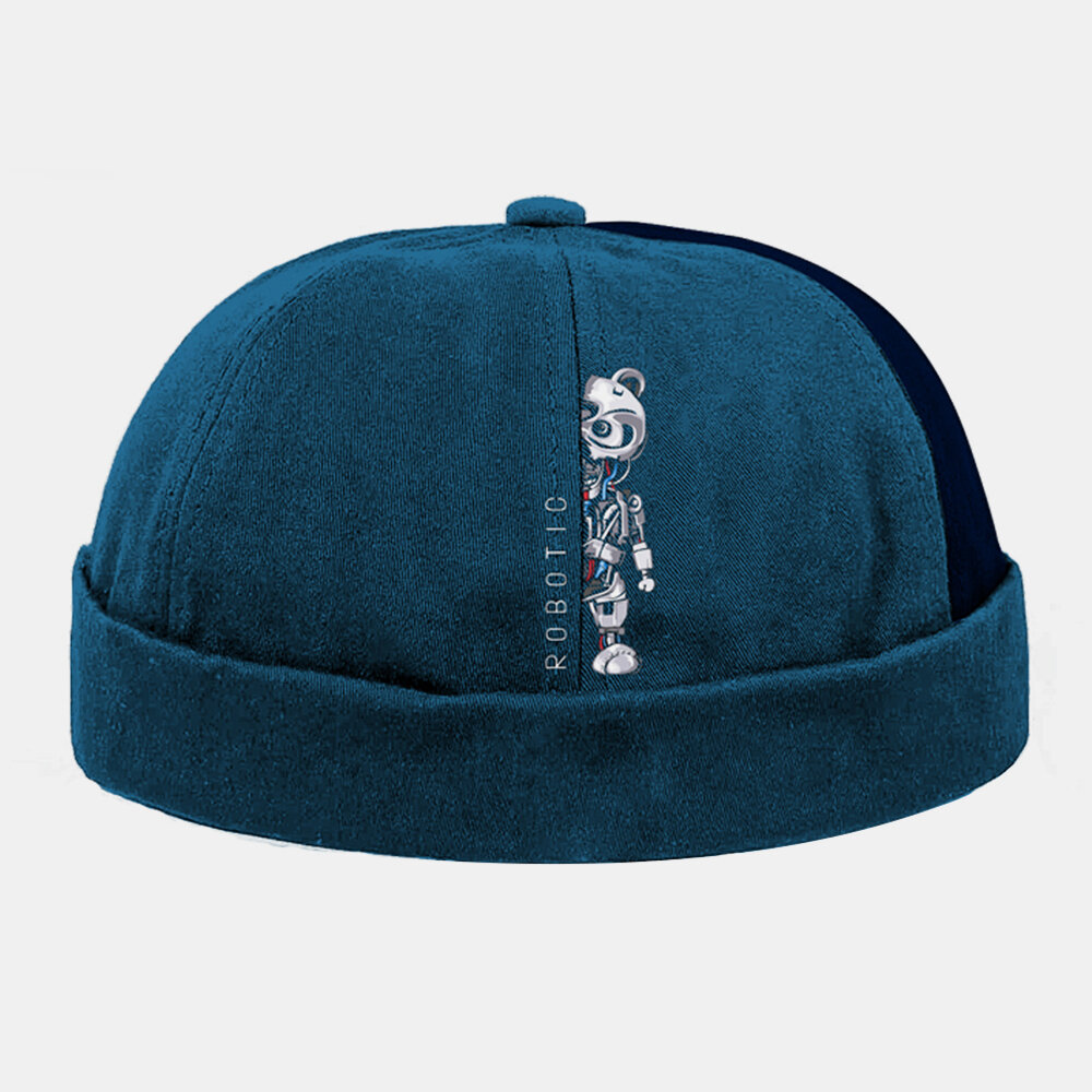 Menn Kvinner Bomull Robot Bjørn Utskrift Patchwork Kreativ Mote Street Trend Brimless Beanie Utleier Cap Skull Cap