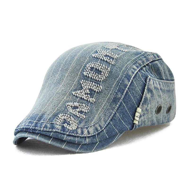 Menn Made Gammel Denim Letter Patchwork Solskjerm Forward Hatter Beret Hatter Flate Hat