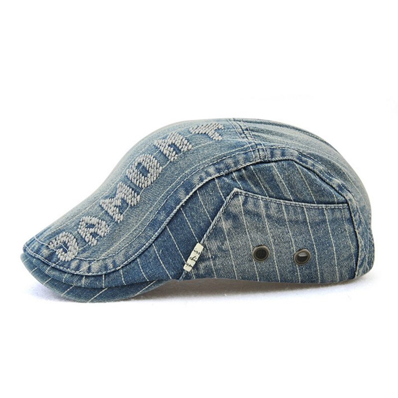 Menn Made Gammel Denim Letter Patchwork Solskjerm Forward Hatter Beret Hatter Flate Hat