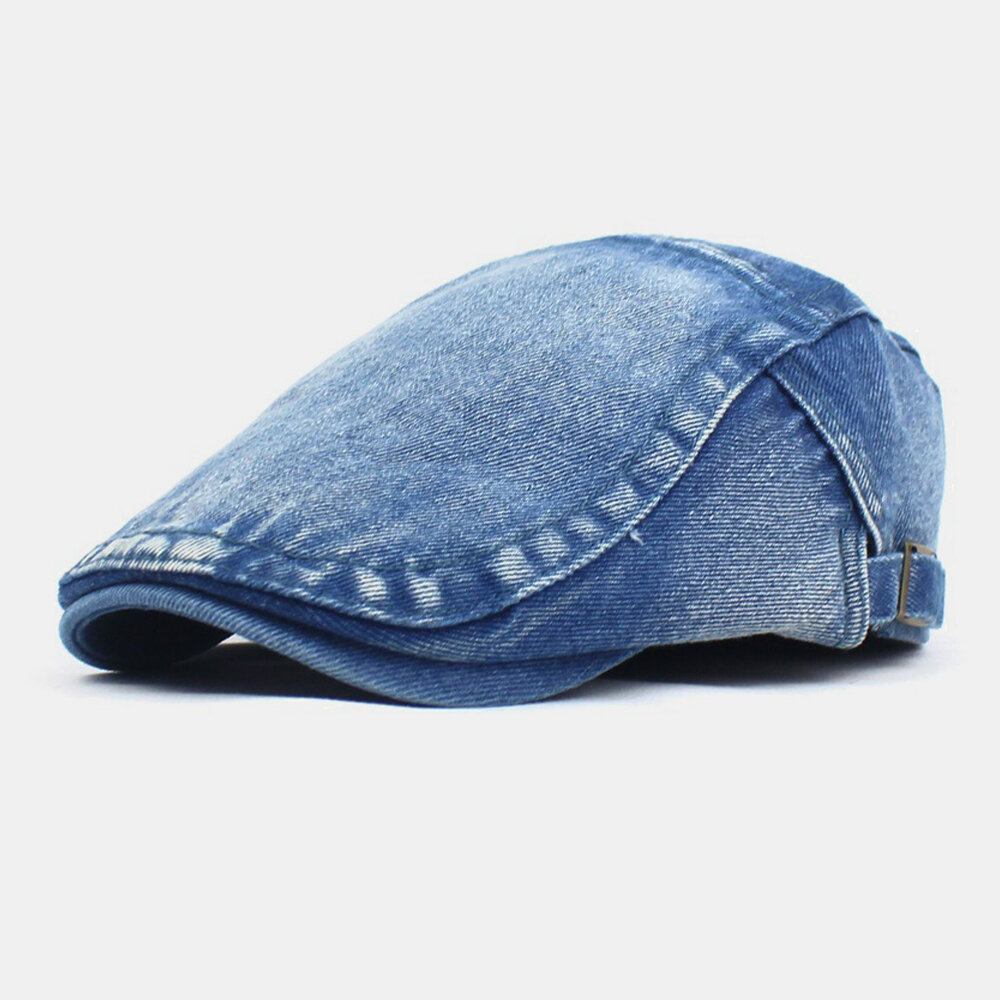 Menn Made Gammel Denim Solid Retro Casual Solskjerm Forward Hatter Beret Hatter Flate Hat