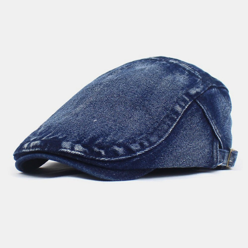 Menn Made Gammel Denim Solid Retro Casual Solskjerm Forward Hatter Beret Hatter Flate Hat