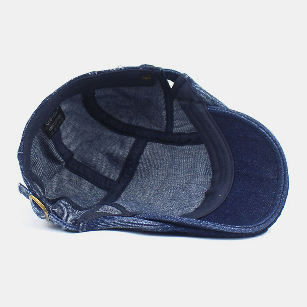 Menn Made Gammel Denim Solid Retro Casual Solskjerm Forward Hatter Beret Hatter Flate Hat