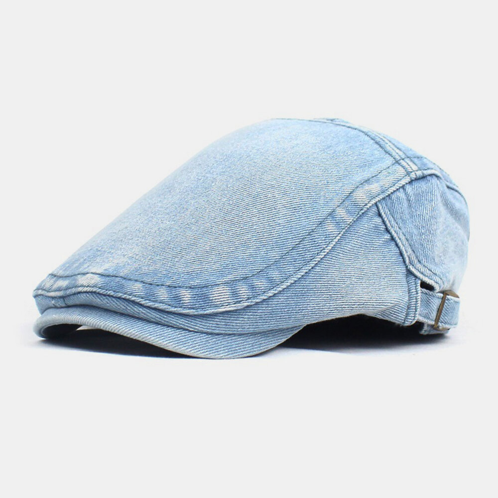 Menn Made Gammel Denim Solid Retro Casual Solskjerm Forward Hatter Beret Hatter Flate Hat