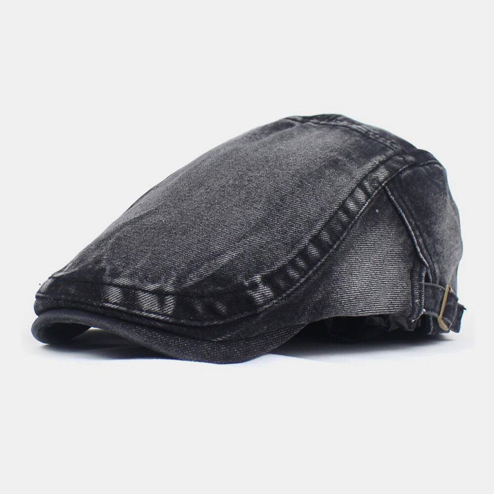 Menn Made Gammel Denim Solid Retro Casual Solskjerm Forward Hatter Beret Hatter Flate Hat