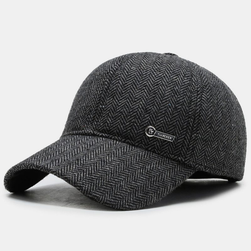 Menn Metal Label Høst Vinter Tykk Varm Baseball Cap Utendørs Ørebeskyttelse Vindtett Kul Beskyttelse Peaked Cap