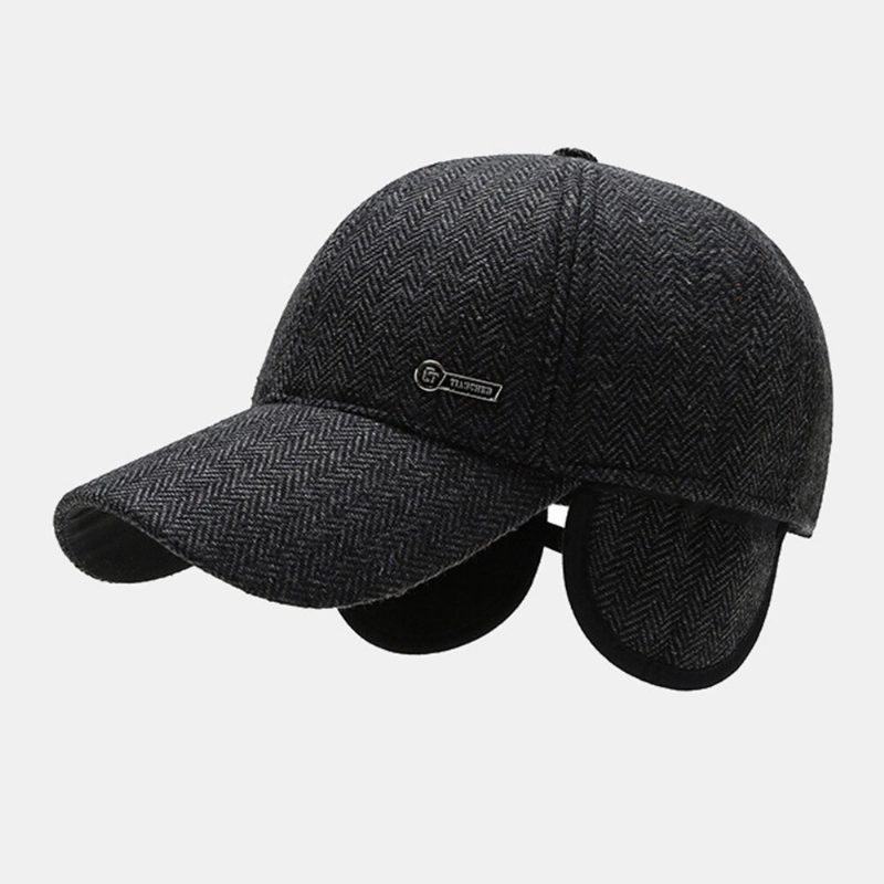 Menn Metal Label Høst Vinter Tykk Varm Baseball Cap Utendørs Ørebeskyttelse Vindtett Kul Beskyttelse Peaked Cap