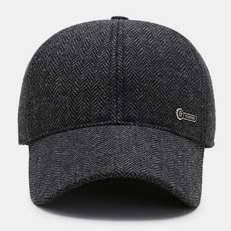 Menn Metal Label Høst Vinter Tykk Varm Baseball Cap Utendørs Ørebeskyttelse Vindtett Kul Beskyttelse Peaked Cap