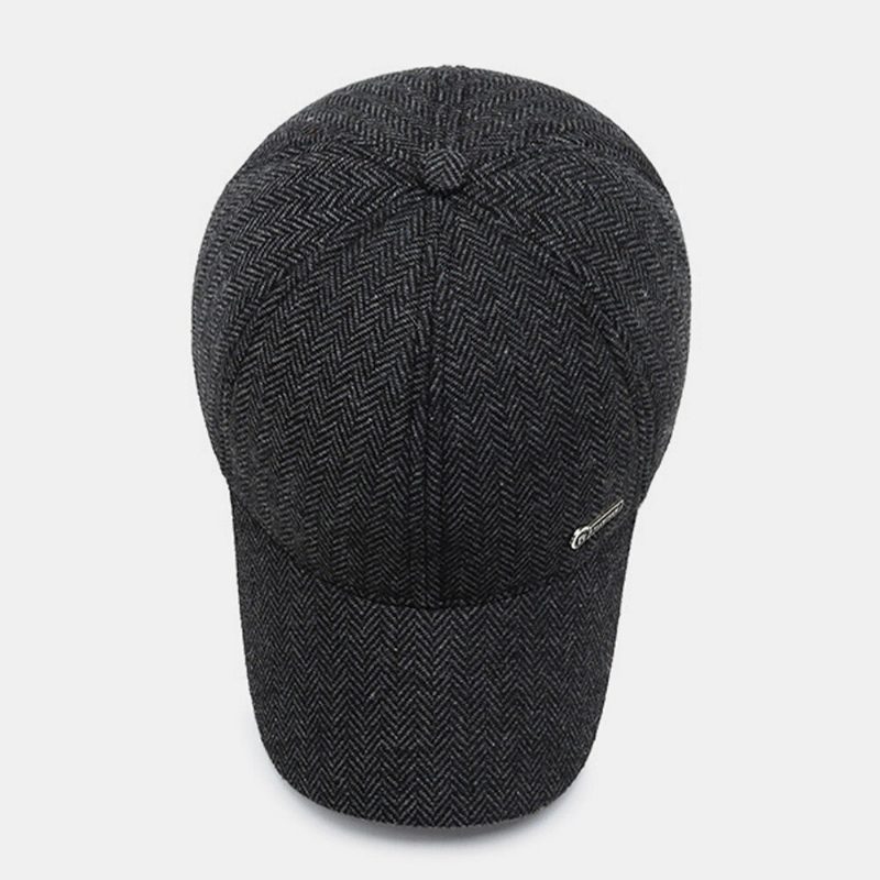 Menn Metal Label Høst Vinter Tykk Varm Baseball Cap Utendørs Ørebeskyttelse Vindtett Kul Beskyttelse Peaked Cap