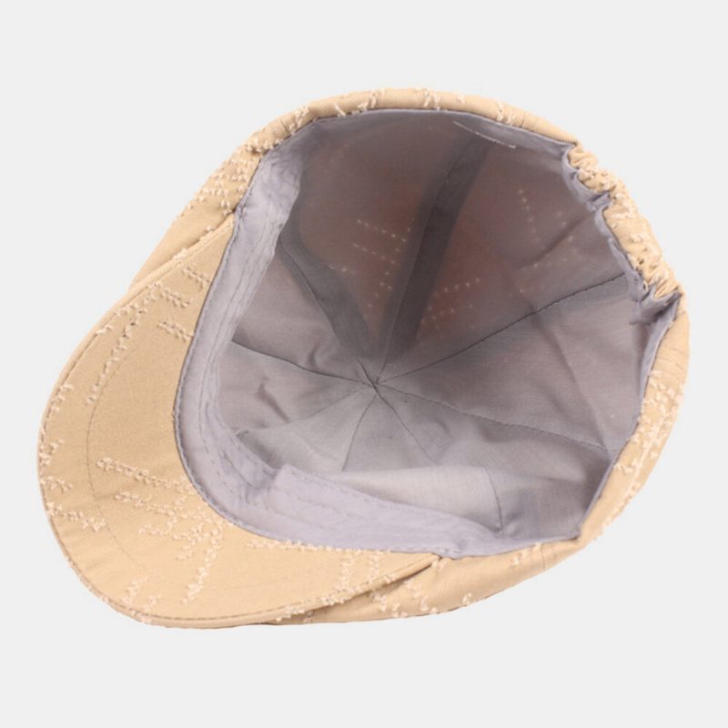 Menn Newsboy Cap Bomull Distressed Solid Broken Hole Vintage Casual Octagonal Cap Beret Flate Cap