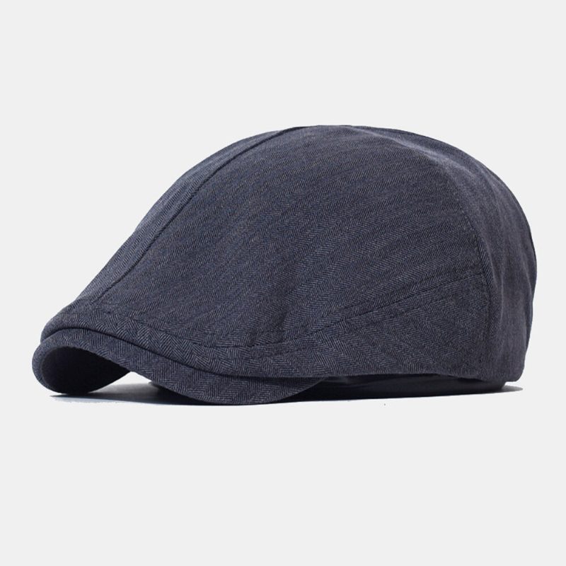 Menn Newsboy Cap Bomull Lin Solid Fiskebeinstriper Elastisk Justerbar Casual Forward Hatter Painter Hatter Beret Flate Cap