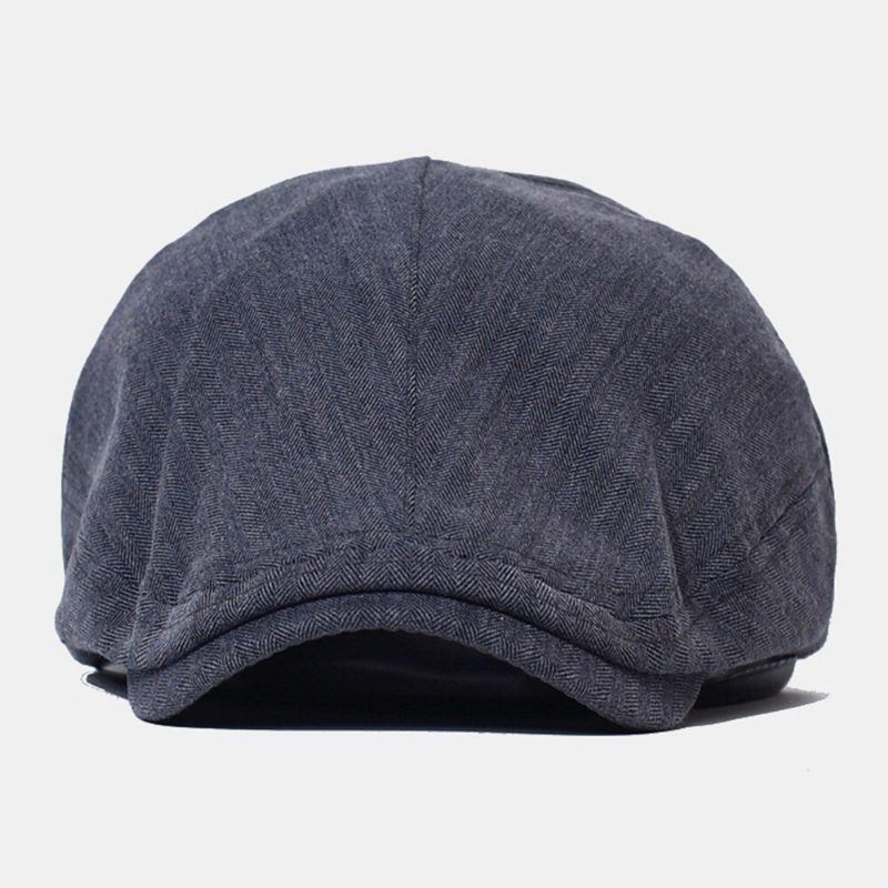 Menn Newsboy Cap Bomull Lin Solid Fiskebeinstriper Elastisk Justerbar Casual Forward Hatter Painter Hatter Beret Flate Cap