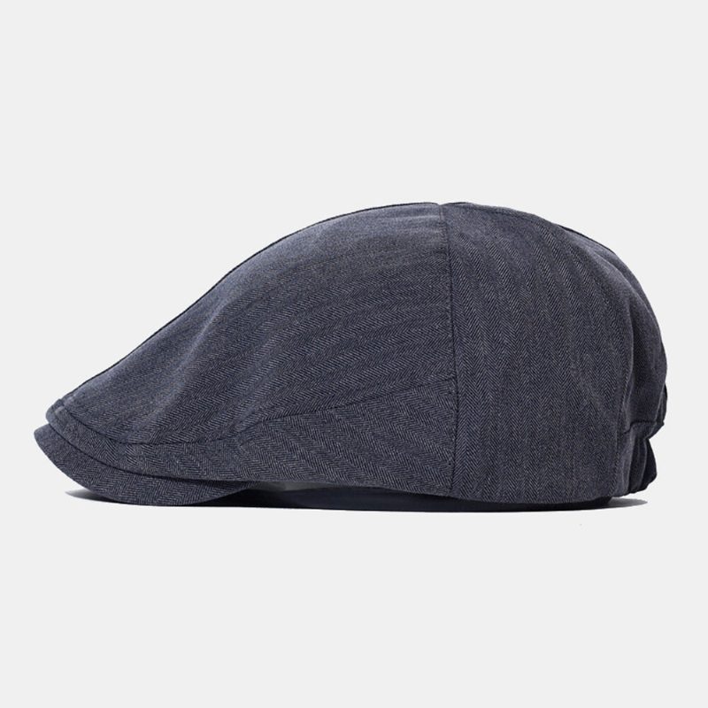 Menn Newsboy Cap Bomull Lin Solid Fiskebeinstriper Elastisk Justerbar Casual Forward Hatter Painter Hatter Beret Flate Cap