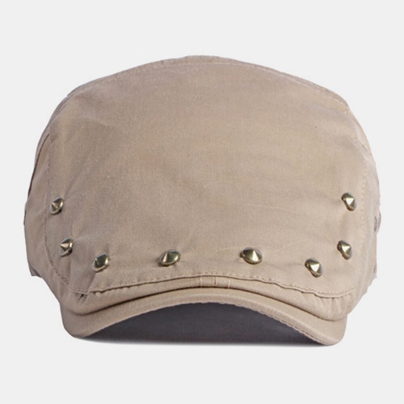 Menn Newsboy Cap Polyester Bomull Ensfarget Nagle Dekorativ Solskjerm Uformell Forward Hatter Beret Flate Cap