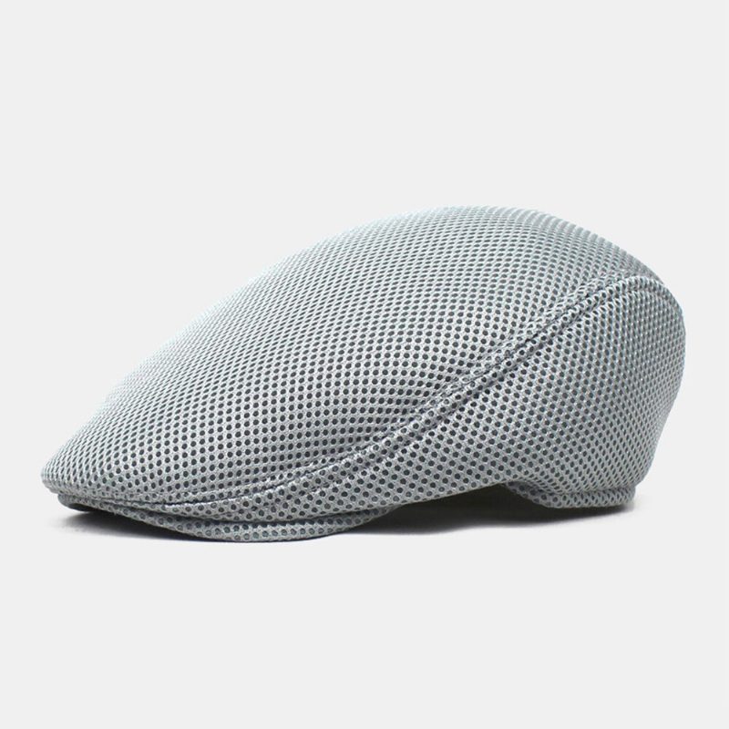 Menn Newsboy Cap Polyester Mesh Klut Ensfarget Elastisk Justerbar Utendørs Pustende Solskjerm Forward Hatter Beret Flate Cap