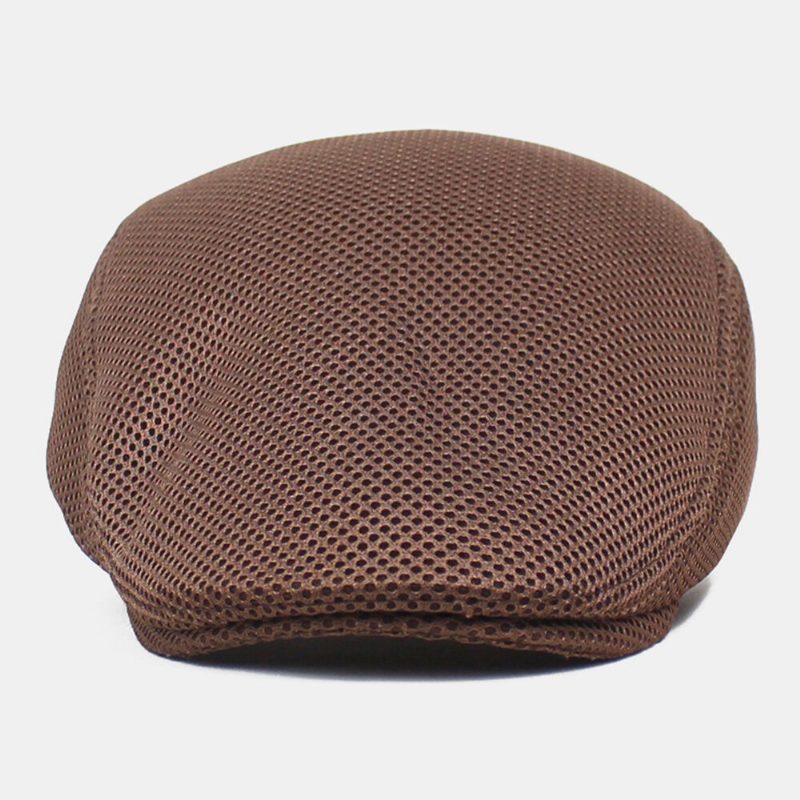 Menn Newsboy Cap Polyester Mesh Klut Ensfarget Elastisk Justerbar Utendørs Pustende Solskjerm Forward Hatter Beret Flate Cap