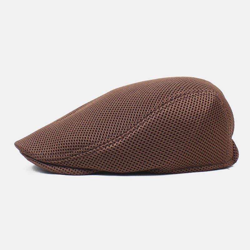 Menn Newsboy Cap Polyester Mesh Klut Ensfarget Elastisk Justerbar Utendørs Pustende Solskjerm Forward Hatter Beret Flate Cap