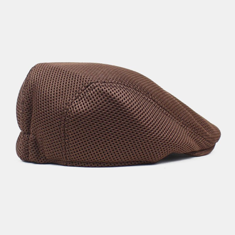 Menn Newsboy Cap Polyester Mesh Klut Ensfarget Elastisk Justerbar Utendørs Pustende Solskjerm Forward Hatter Beret Flate Cap