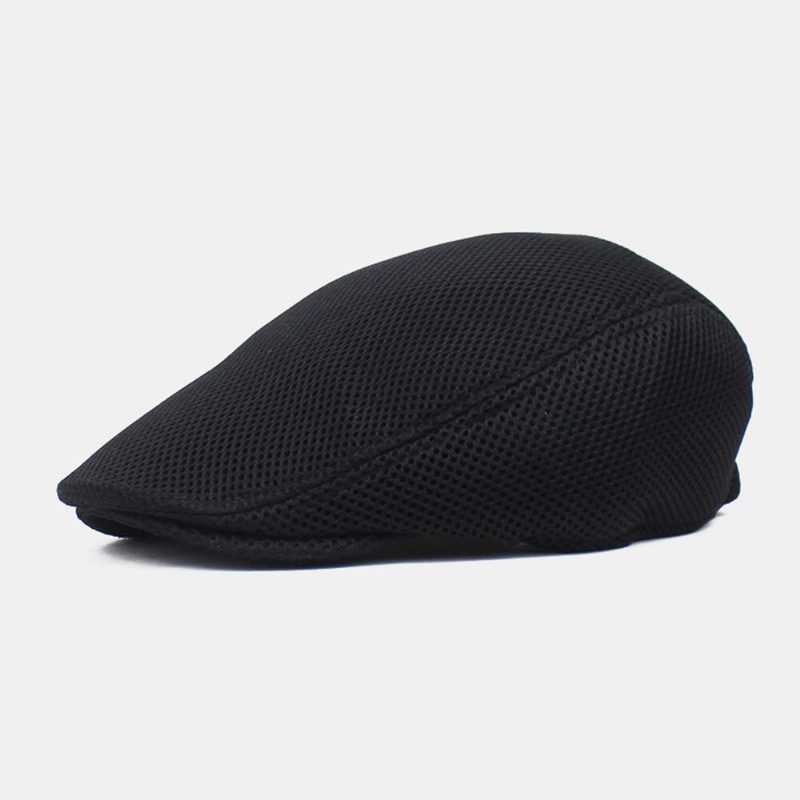 Menn Newsboy Cap Polyester Mesh Klut Ensfarget Elastisk Justerbar Utendørs Pustende Solskjerm Forward Hatter Beret Flate Cap