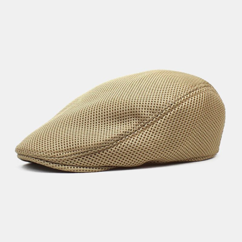 Menn Newsboy Cap Polyester Mesh Klut Ensfarget Elastisk Justerbar Utendørs Pustende Solskjerm Forward Hatter Beret Flate Cap