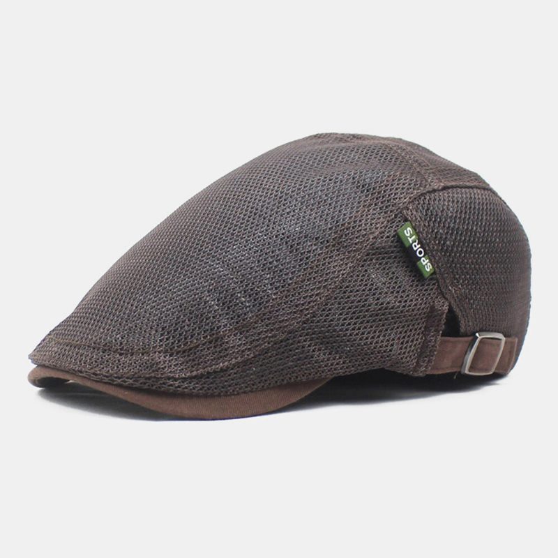 Menn Newsboy Cap Polyester Mesh Letters Patch Uformell Tynn Lys Justerbar Utendørs Pustende Solskjerming Fremover Hatt Beret Flate Cap