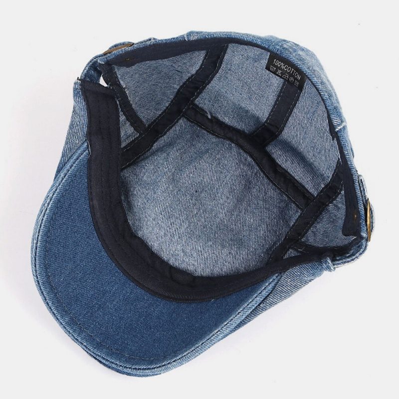 Menn Newsboy Cap Vasket Denim Ensfarge Pustende Justerbar Utendørs Solskjerm Uformell Forward Hatter Beret Flate Cap