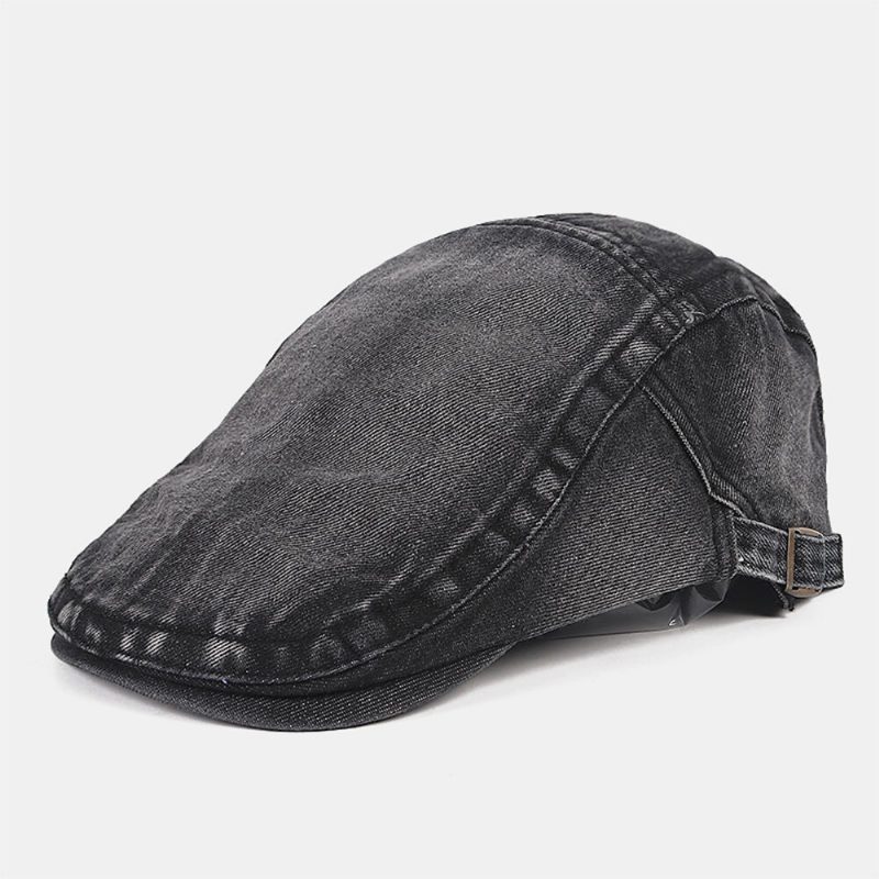 Menn Newsboy Cap Vasket Denim Ensfarge Pustende Justerbar Utendørs Solskjerm Uformell Forward Hatter Beret Flate Cap