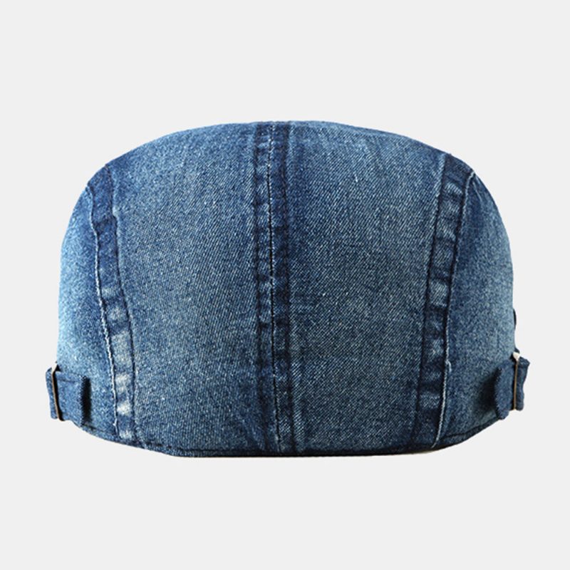 Menn Newsboy Cap Vasket Denim Ensfargede Sting Uformell Forward Hatter Beret Flate Cap