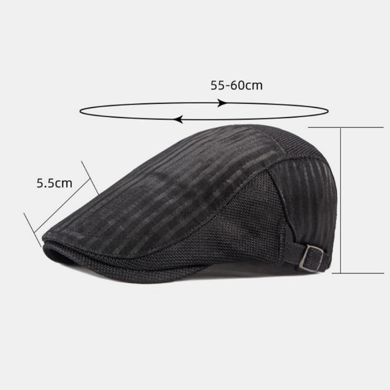 Menn Newsboy Cap Vertikale Striper Polyester Mesh Patchwork Justerbar Utendørs Pustende Solskjerm Forward Hatter Beret Flate Cap