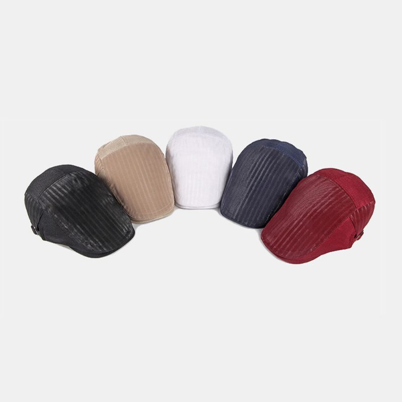 Menn Newsboy Cap Vertikale Striper Polyester Mesh Patchwork Justerbar Utendørs Pustende Solskjerm Forward Hatter Beret Flate Cap