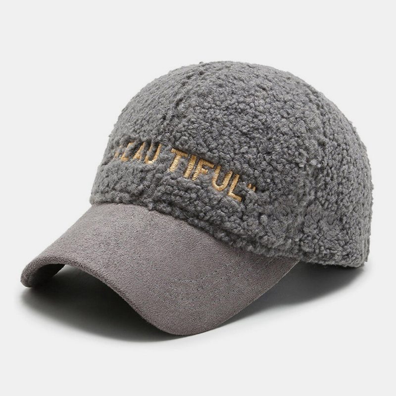 Menn Newsboy Capser Lammeull Brevbroderi Patchwork All-match Warm Baseball Cap For Kvinner